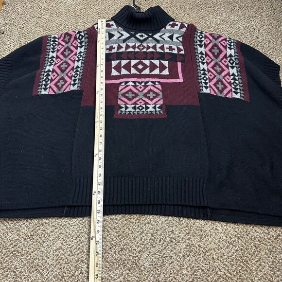 Cynthia Rowley Black Lambs Wool Blend Oversized Sweater Poncho M Aztec - Picture 10 of 10